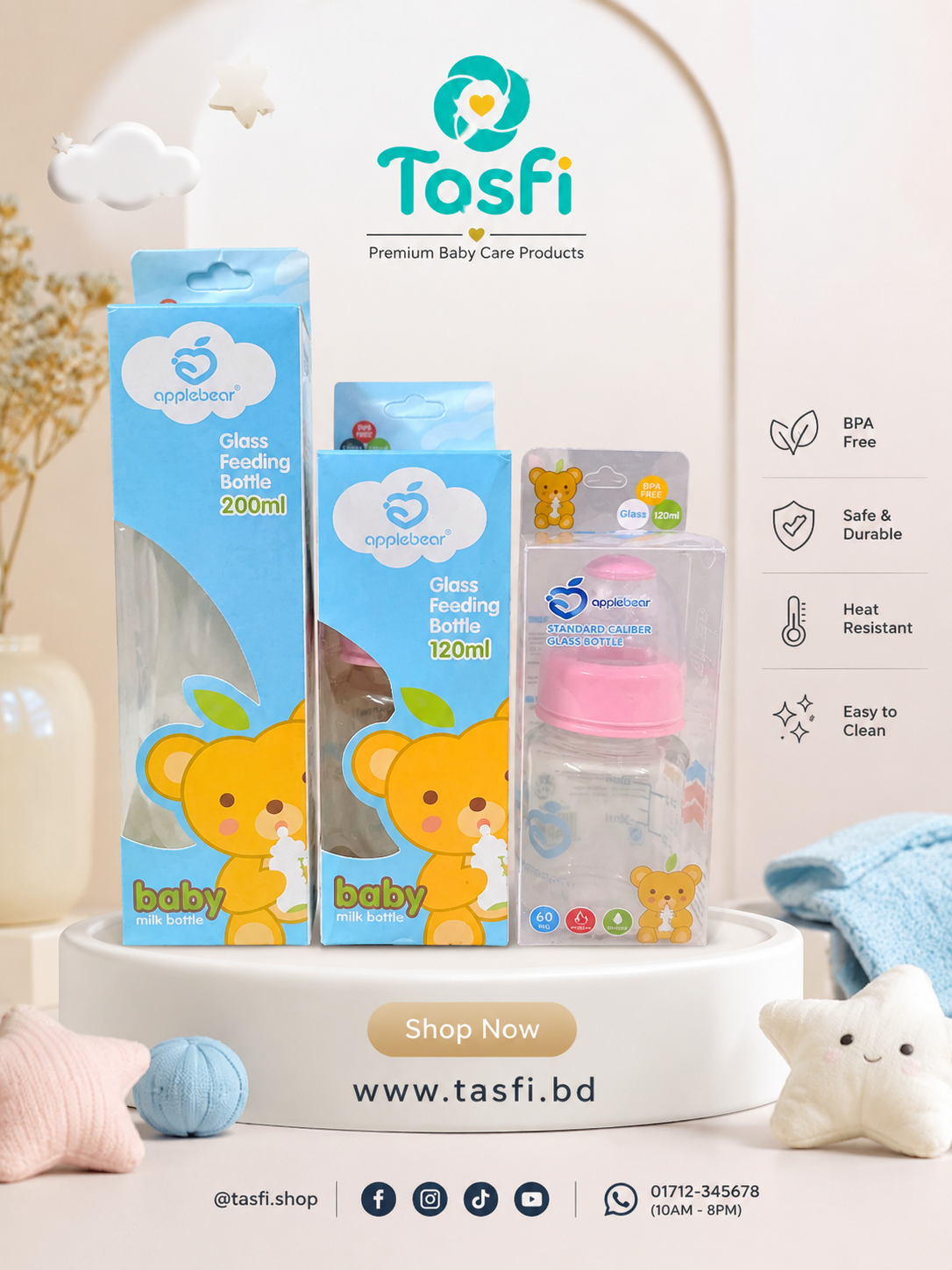 Applebear Premium BPA-Free Glass Baby Feeding Bottle